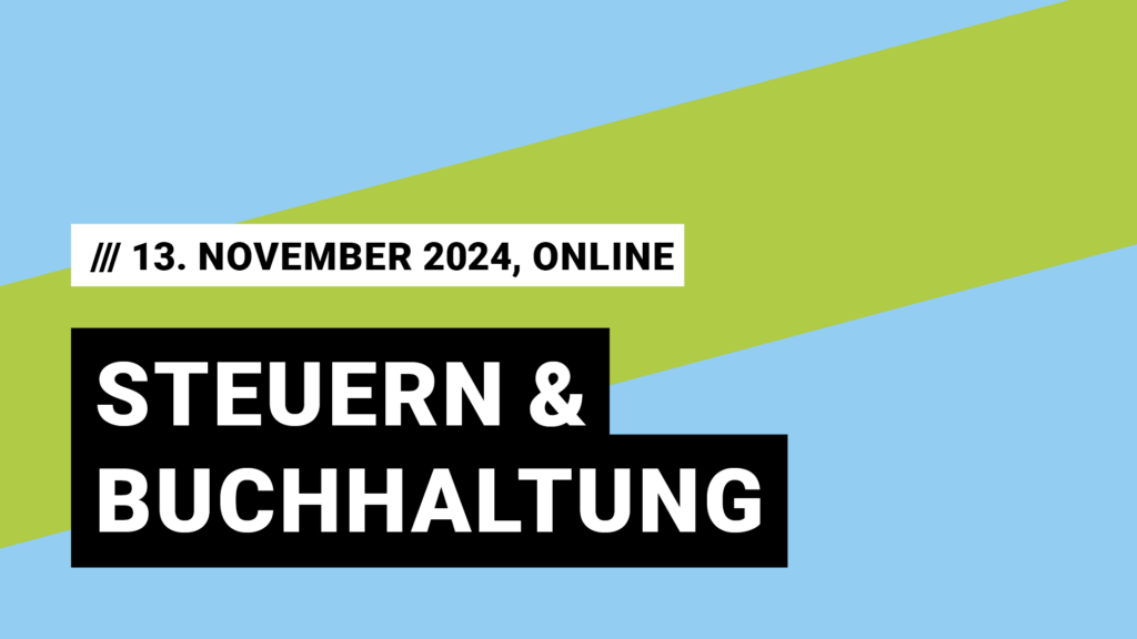 Titelbild Veranstaltung Steuern und Buchhaltung mit Datum 13. November 2024, Online