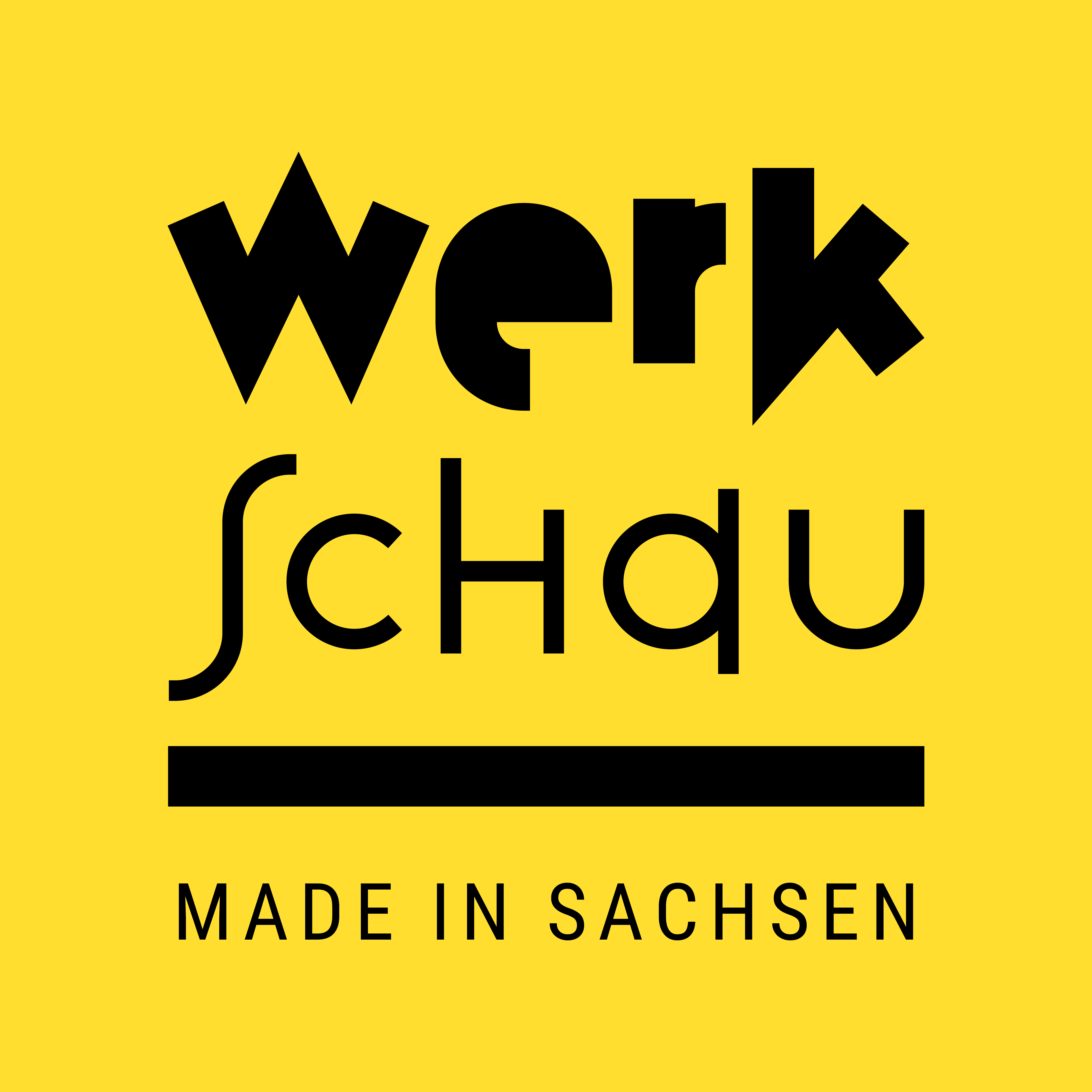 Logo Werkschau Made in Sachsen schwarz auf gelbem Hintergrund